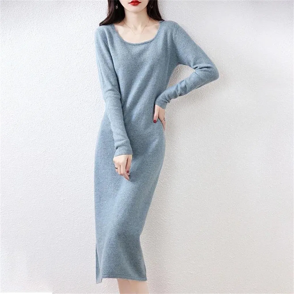 Женское вязаное платье свободного кроя V-образным вырезом, Wool — фото 3