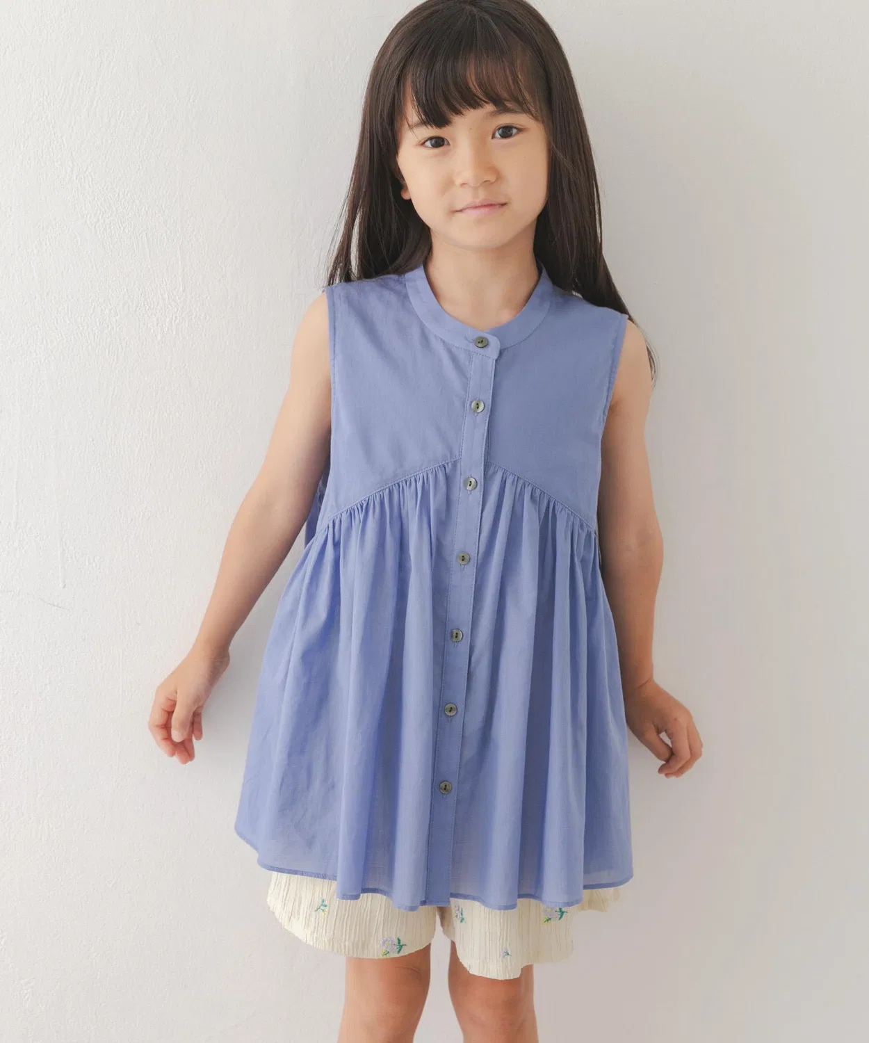 Детская блуза без рукавов из хлопка модель Cotton Voile Switch Gather Blouse URBAN RESEARCH DOORS, Blue