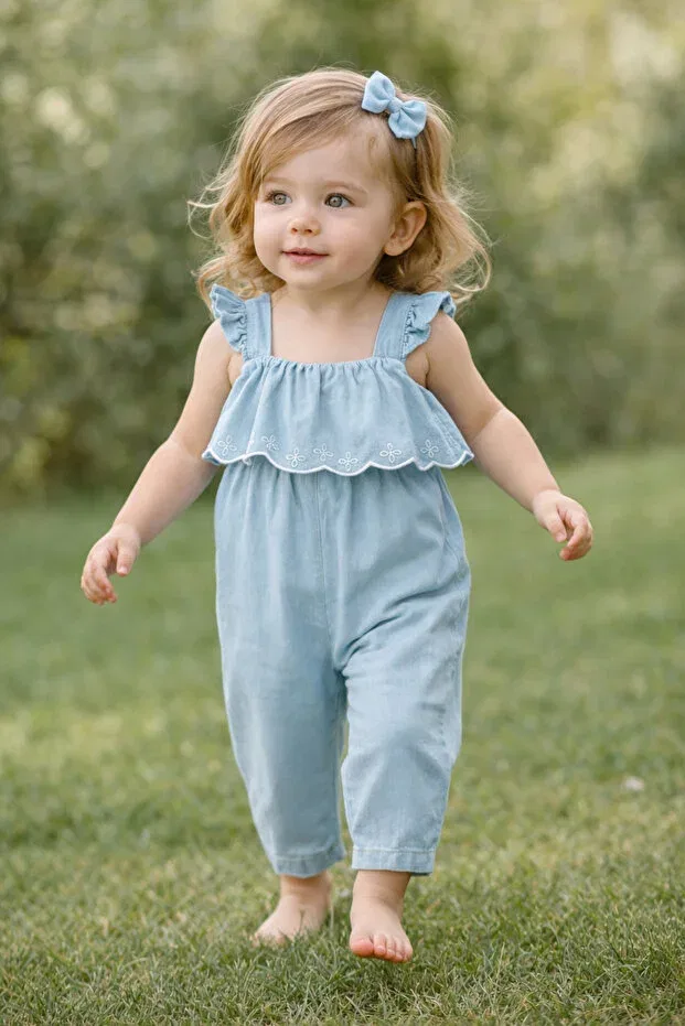 Детский комбинезон для девочек хлопковый с вышивкой Alessa Noynoy Baby, Blue — фото 4