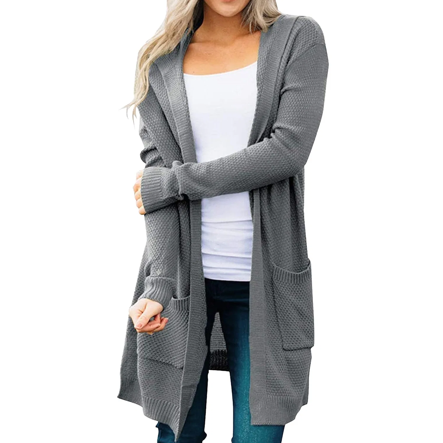 Женский длинный кардиган с открытым передом, Grigio