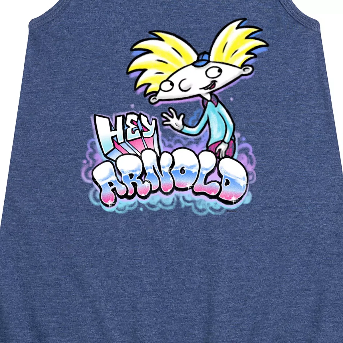 Детское платье-трапеция для девочек с принтом Airbrush Arnold Graphic Hey Arnold!, Heather Navy — фото 2