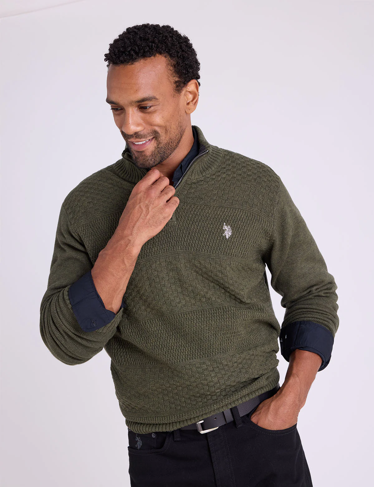 

Свитер U.S. Polo Assn 1/4 Zip Textured, темно-зеленый