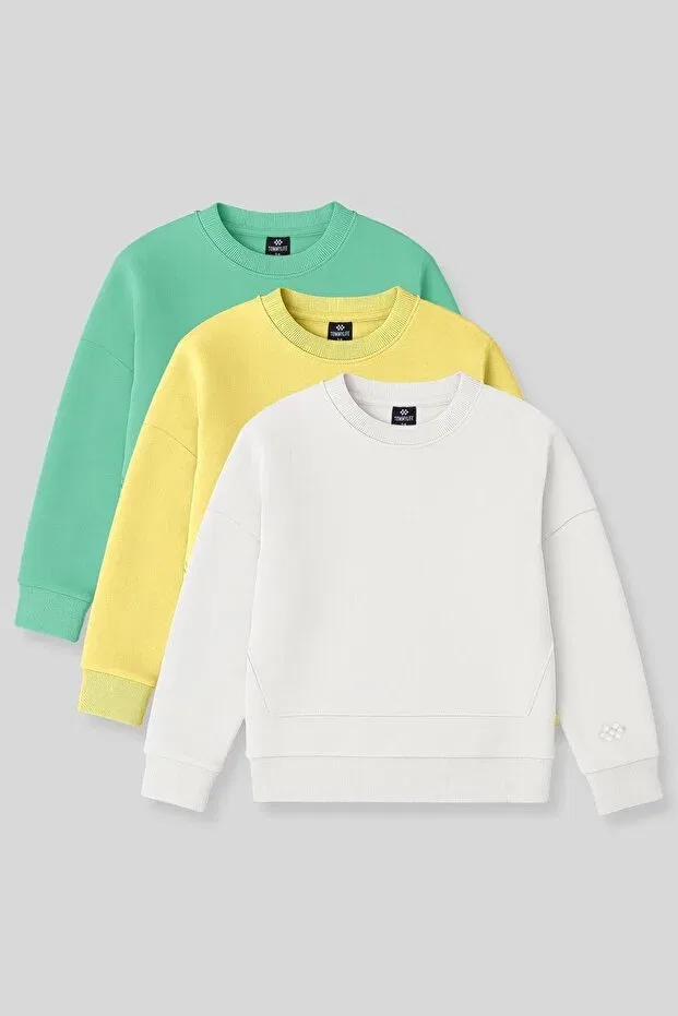 Детский комплект свитшотов для девочек Oversize 3-pack yellow-ecru-water green Tommy Life, Yellow-Ecru-Aqua Green