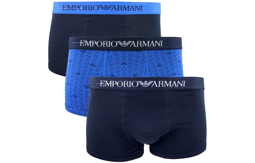 Мужские трусы-боксеры из хлопка, комплект из 3 штук, EMPORIO ARMANI, Dark Blue+Dark Blue+Blue