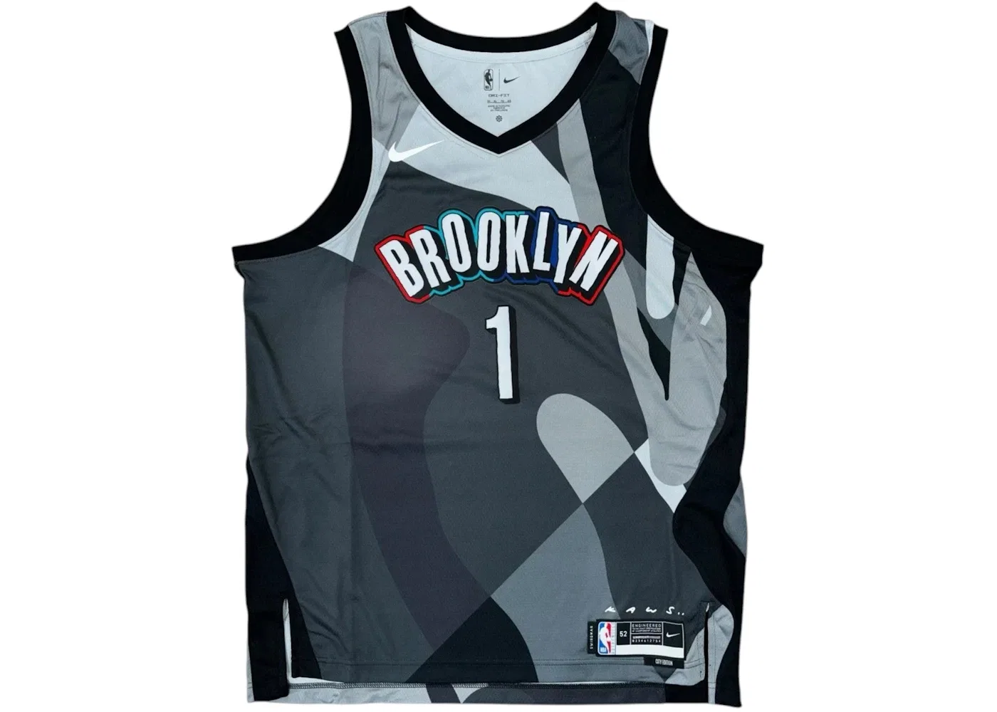 Мужская баскетбольная джерси с принтом Nike NBA x KAWS Brooklyn Nets Trikot MilBridges 1 City Edition Swingman Jersey Wolf Grey