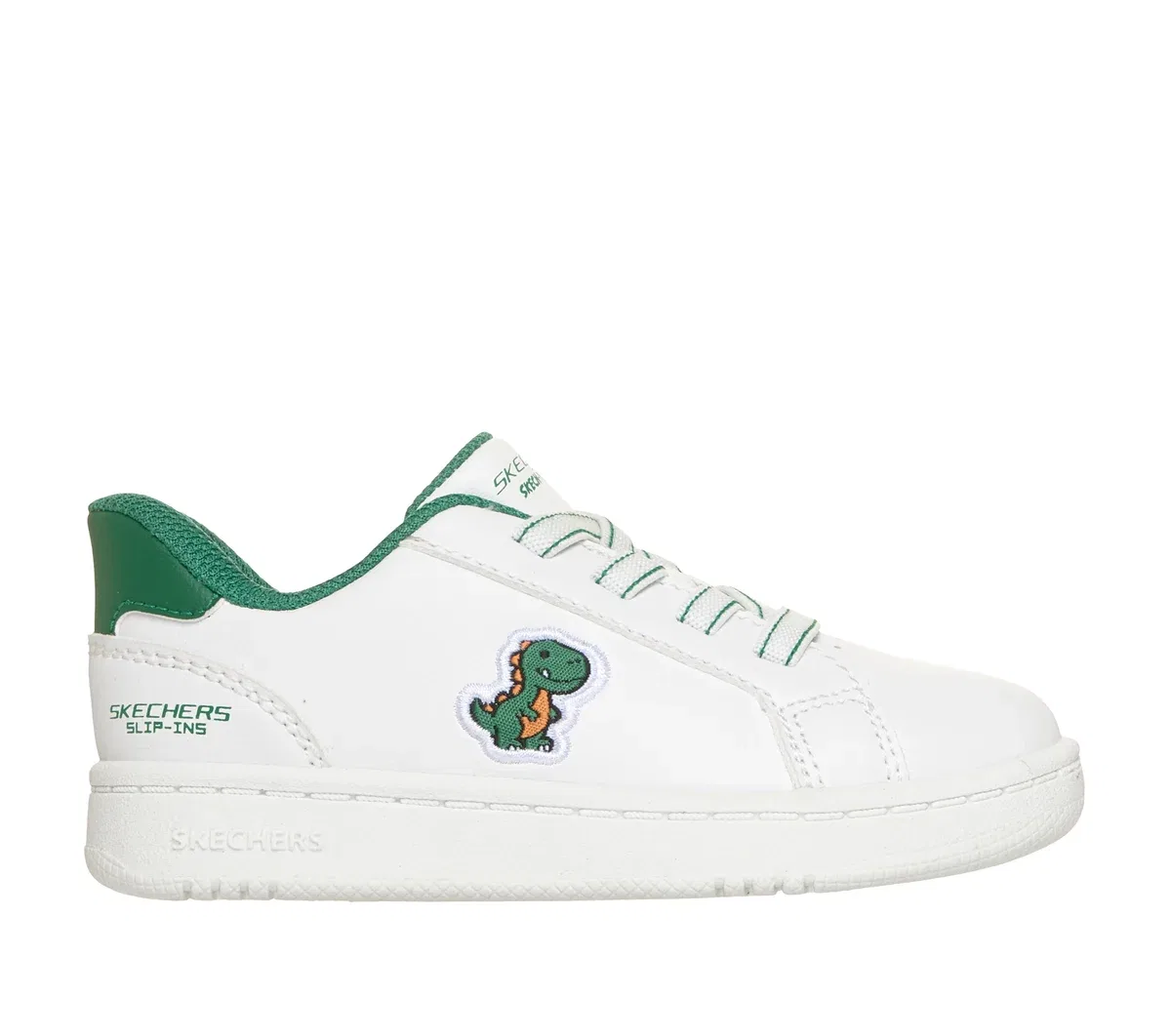 Детские слипоны Quick Street - Dino Trot Skechers, белый/зелёный