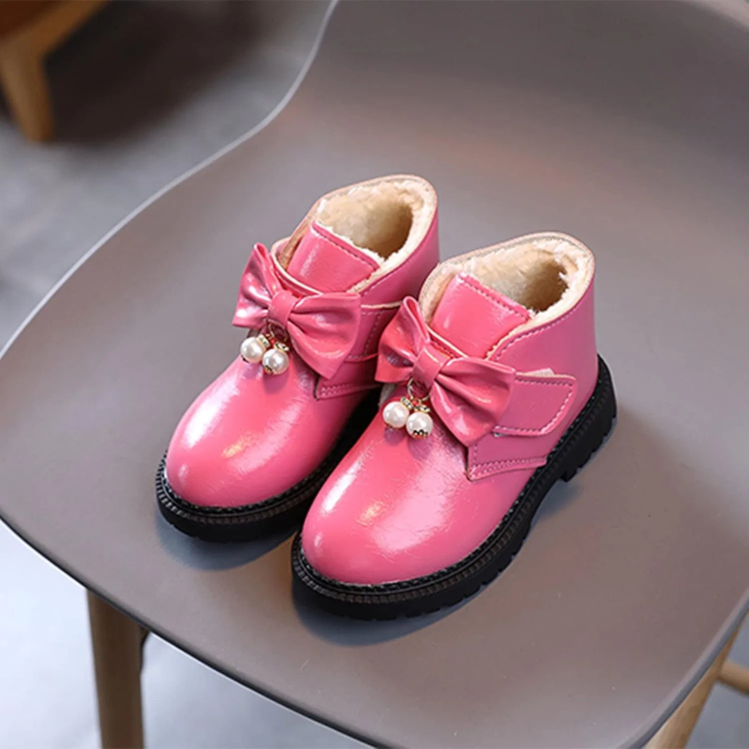 Детские зимние сапоги для девочек с толстой подошвой, Pink — фото 2