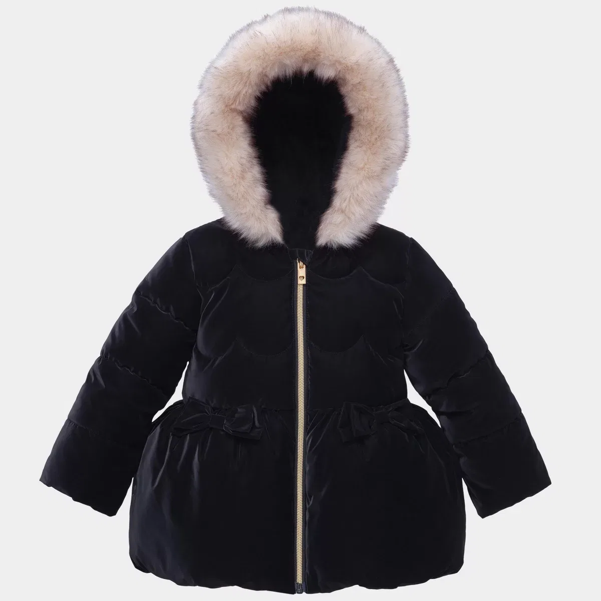 Детское пальто для девочек глянцевое с меховой отделкой Rokka&Rolla, Pearl Black