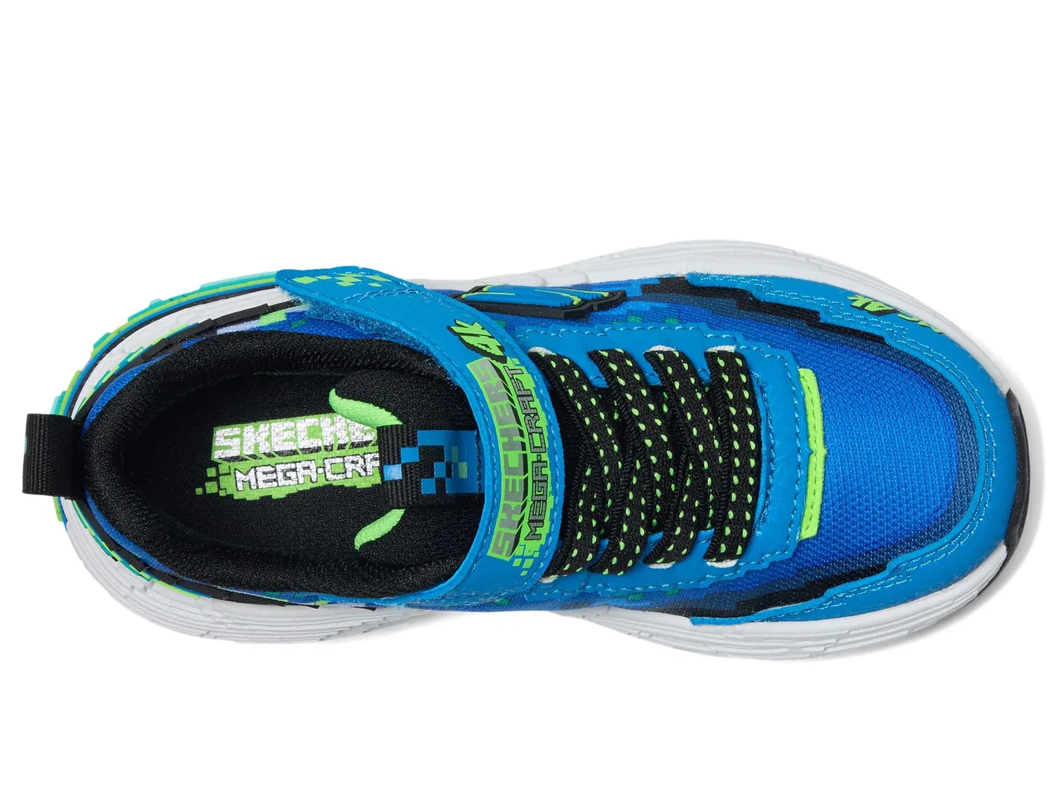 Детские кроссовки для мальчиков с липучками Skechers Mega-Craft 4k, Blue Synthetic Textile Lime Black Trim — фото 2