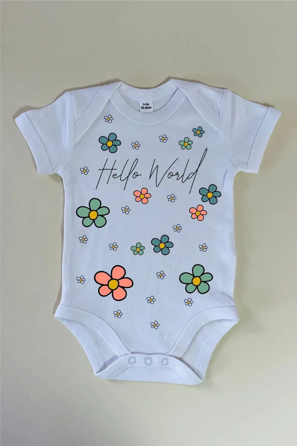 Детский боди-комбинезон с принтом Hello World Flower Power, The Alphabet Gift Shop, White