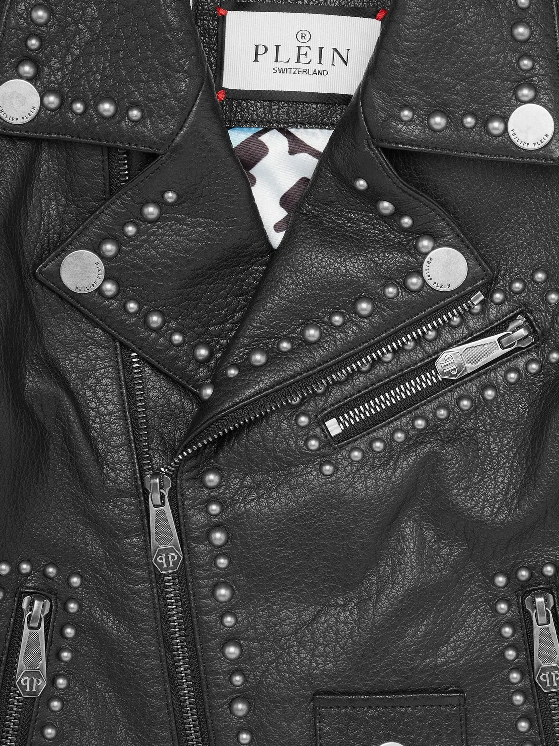 Кожаная куртка с заклепками Philipp Plein, черный — фото 2