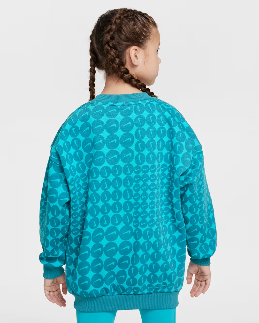 Детская толстовка оверсайз с круглым вырезом для девочек (подростков) Nike Sportswear Club Fleece, Smokey Blue/White — фото 2