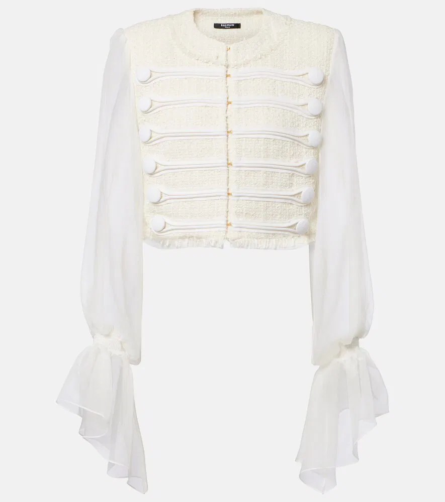 Куртка из букле с шелковой отделкой Balmain, белый