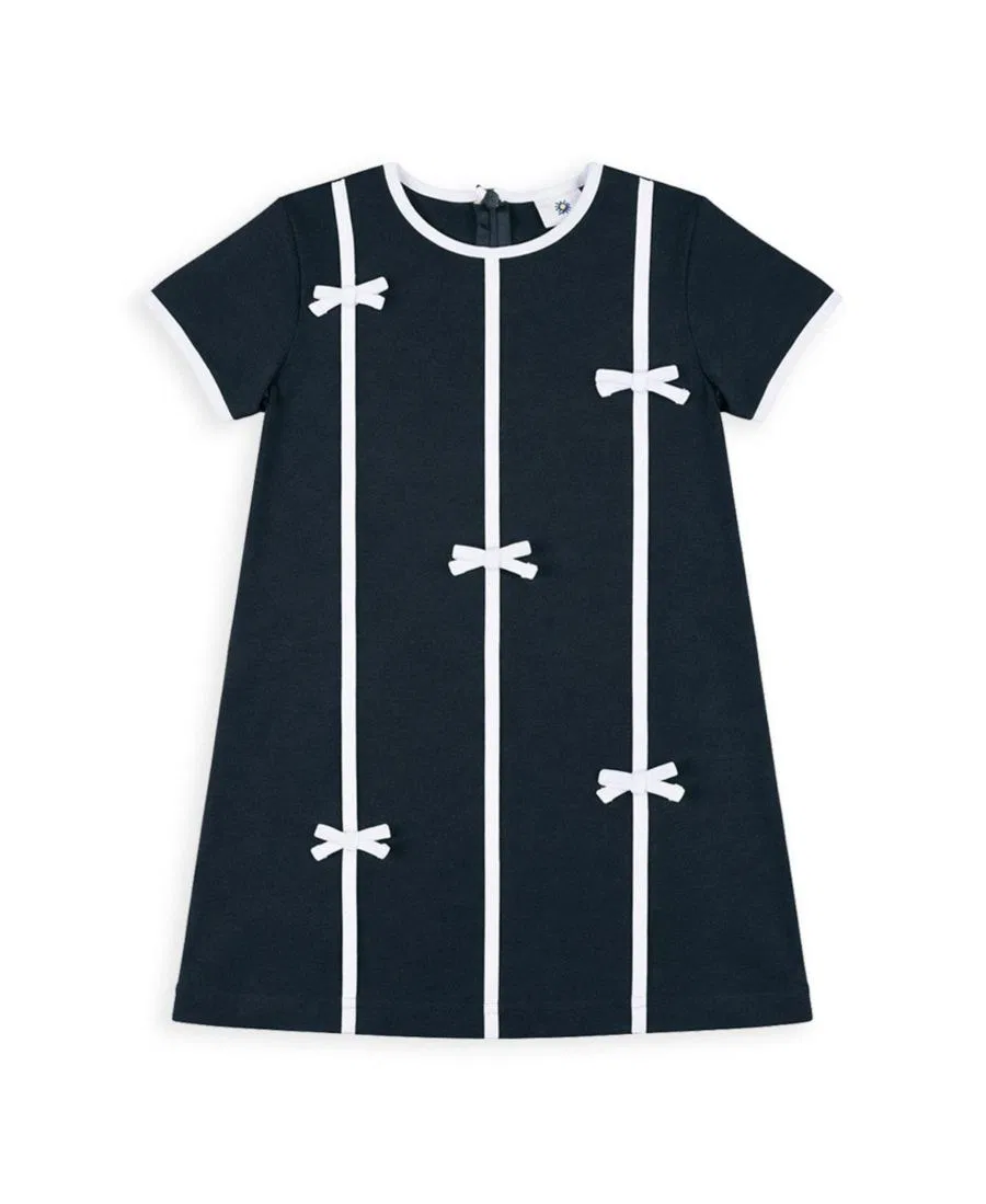 Платье из хлопкового интерлока с коротким рукавом, модель Little Girls Knit Dress Florence Eiseman, Navy