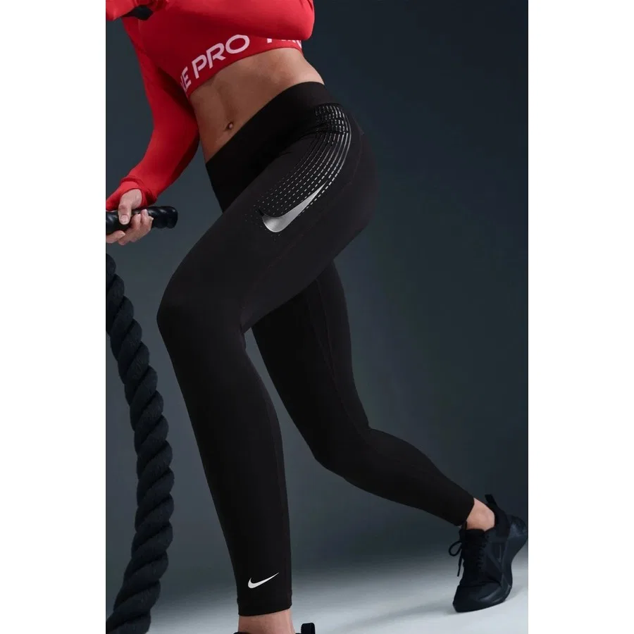 Женские спортивные леггинсы с графическим принтом Nike Pro 365 Mid Rise Dri-Fit, Черный