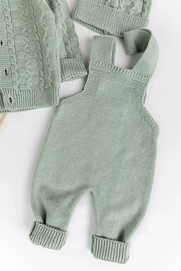 Детский комбинезон для мальчиков с принтом Knitwear cardigan 3-piece adjustable strap knitted baby boy salopet jumpsuit set Babymod, Green — фото 2