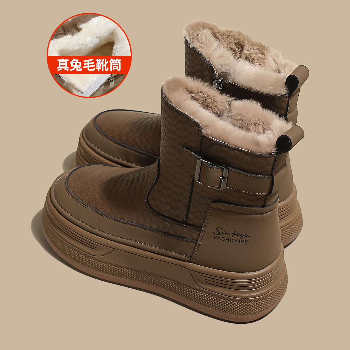 SAFIYA Женские короткие зимние сапоги цвета хаки, цвет Khaki — фото 4