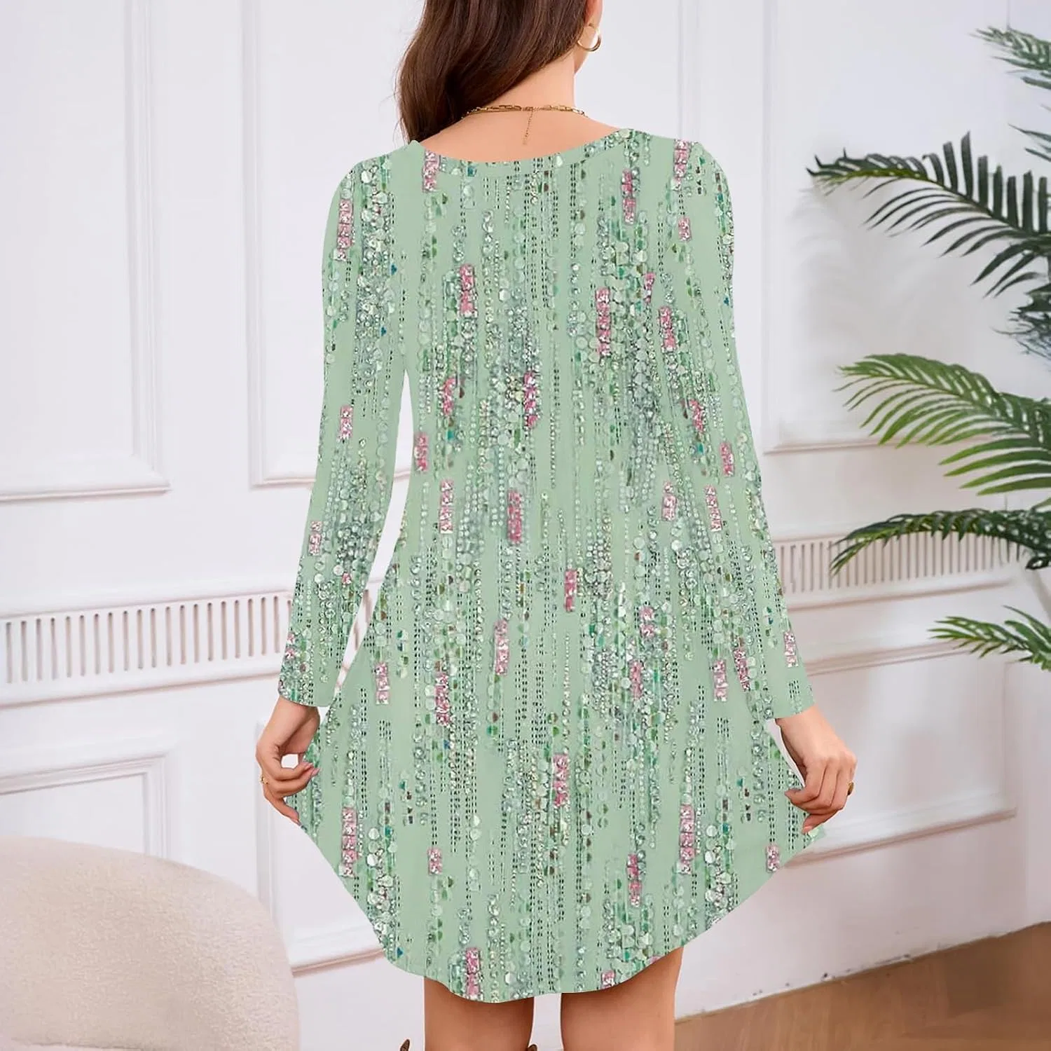 Платье А-силуэта с принтом в клетку, Oversize, Green — фото 3