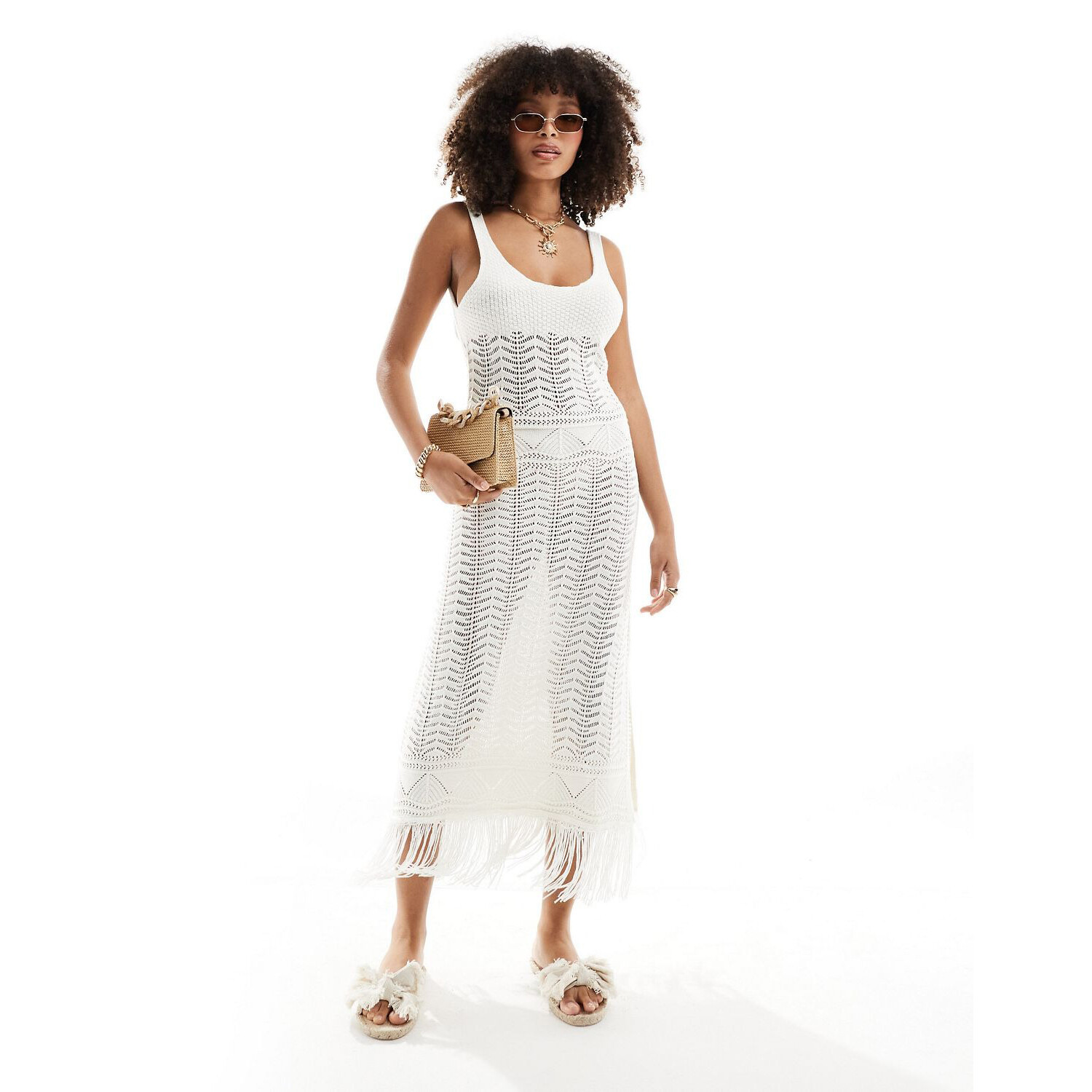 

Платье Miss Selfridge Crochet Fringe Maxi, кремовый