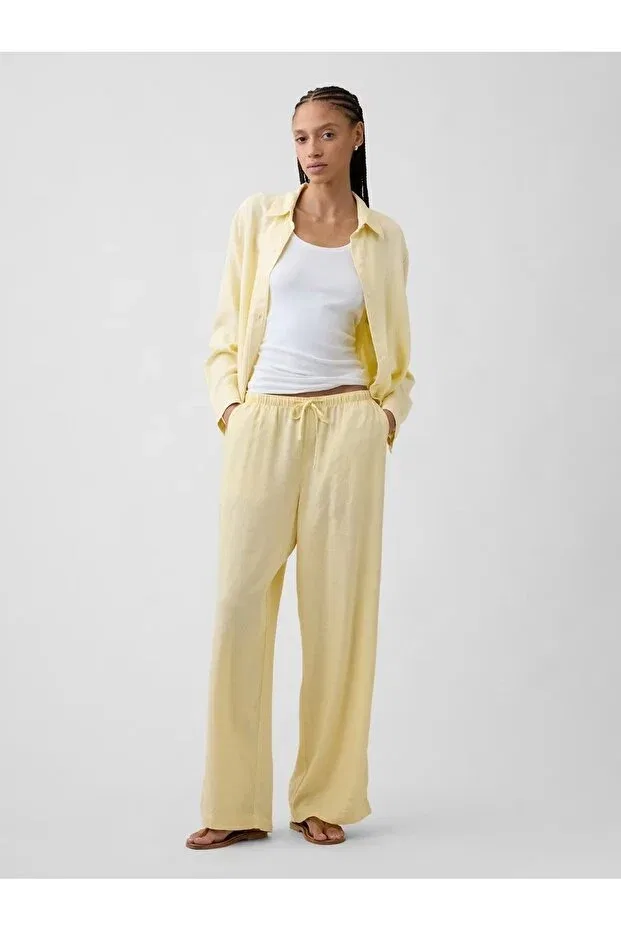Женские широкие брюки из льна Gap, Yellow