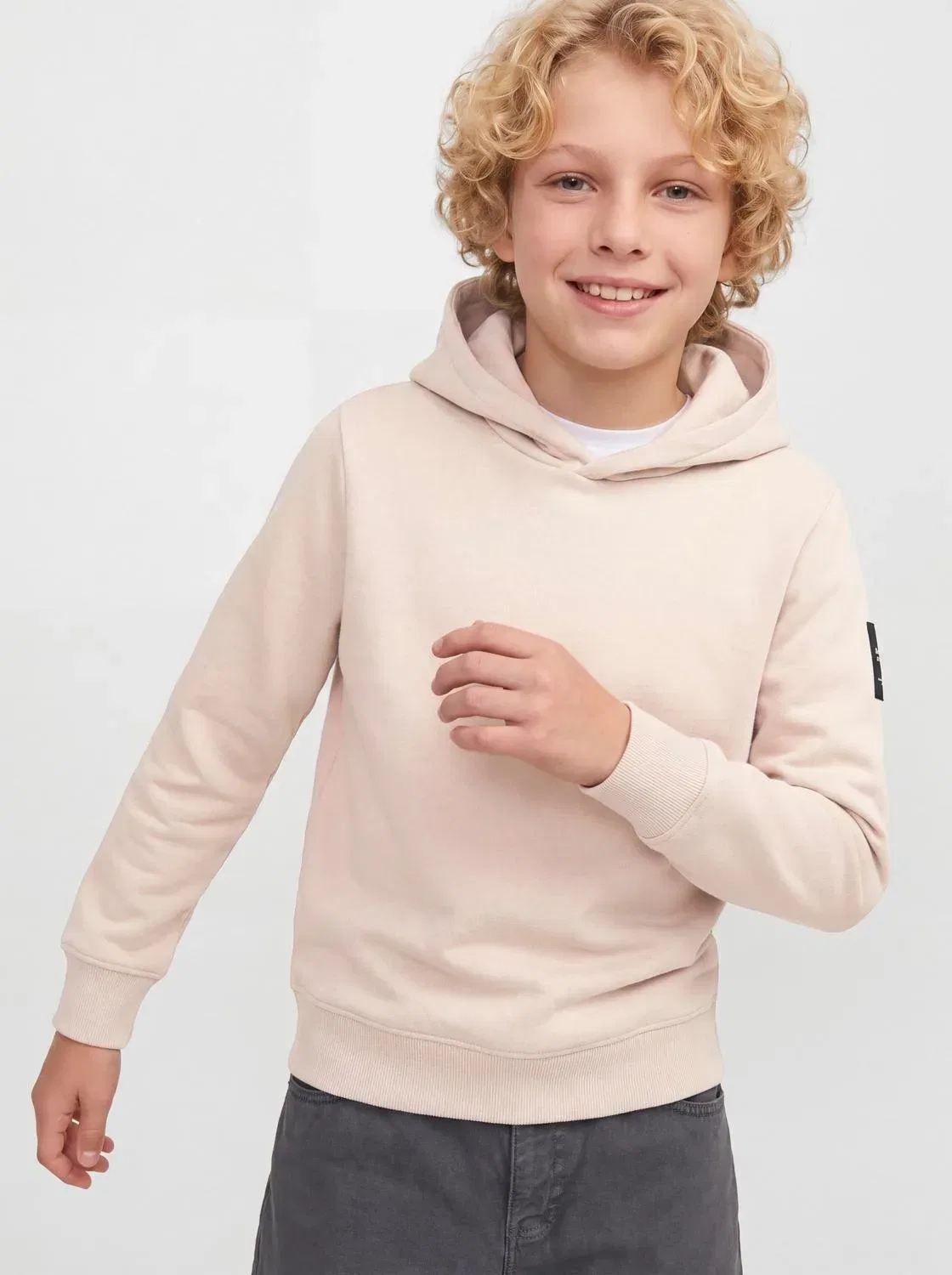 Худи с капюшоном Jjcleveland Jack & Jones Junior, бежевый — фото 4