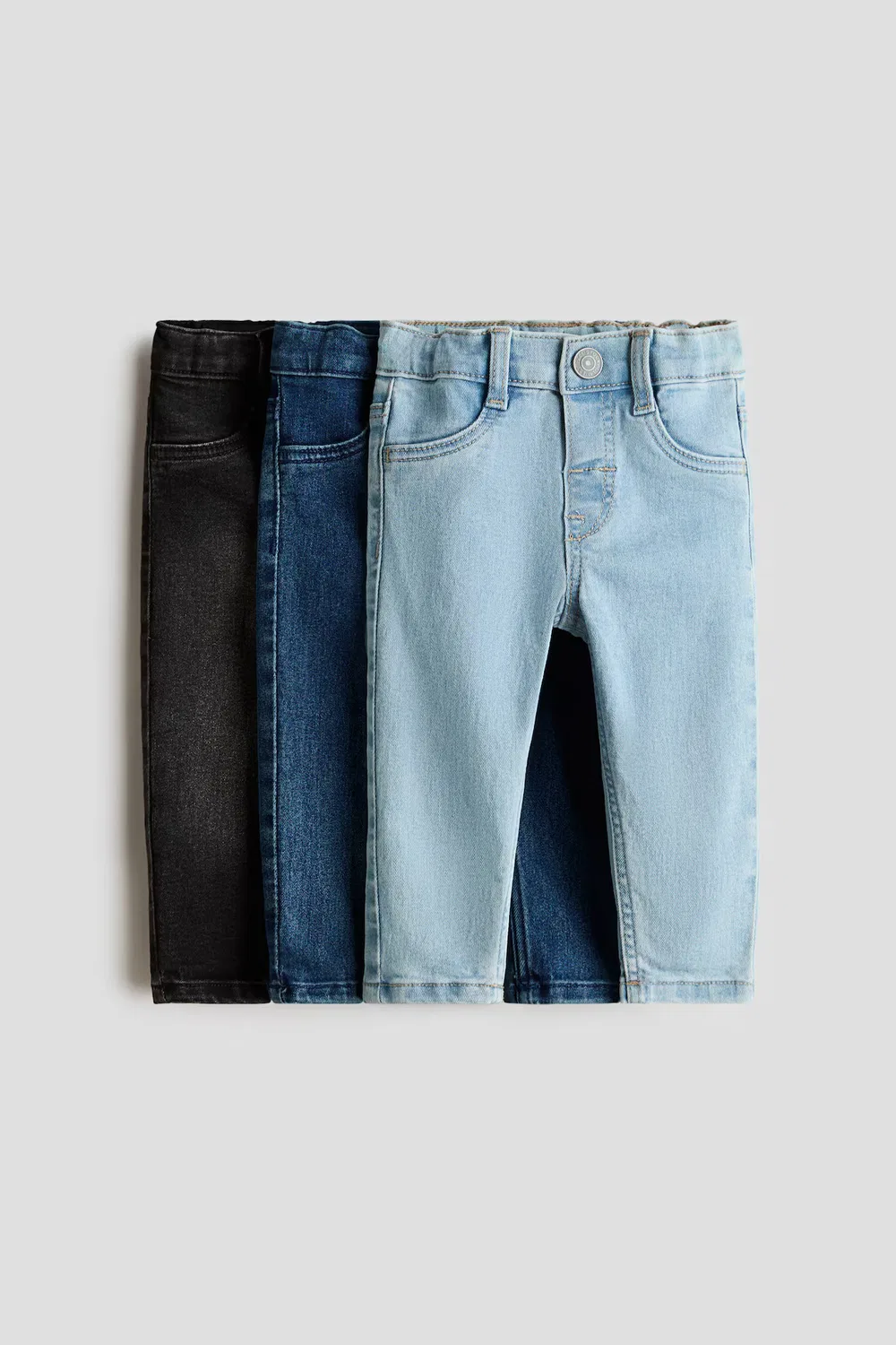 Комплект из 3 удобных эластичных джинсов зауженного кроя H&M, Denimblau/Schwarz