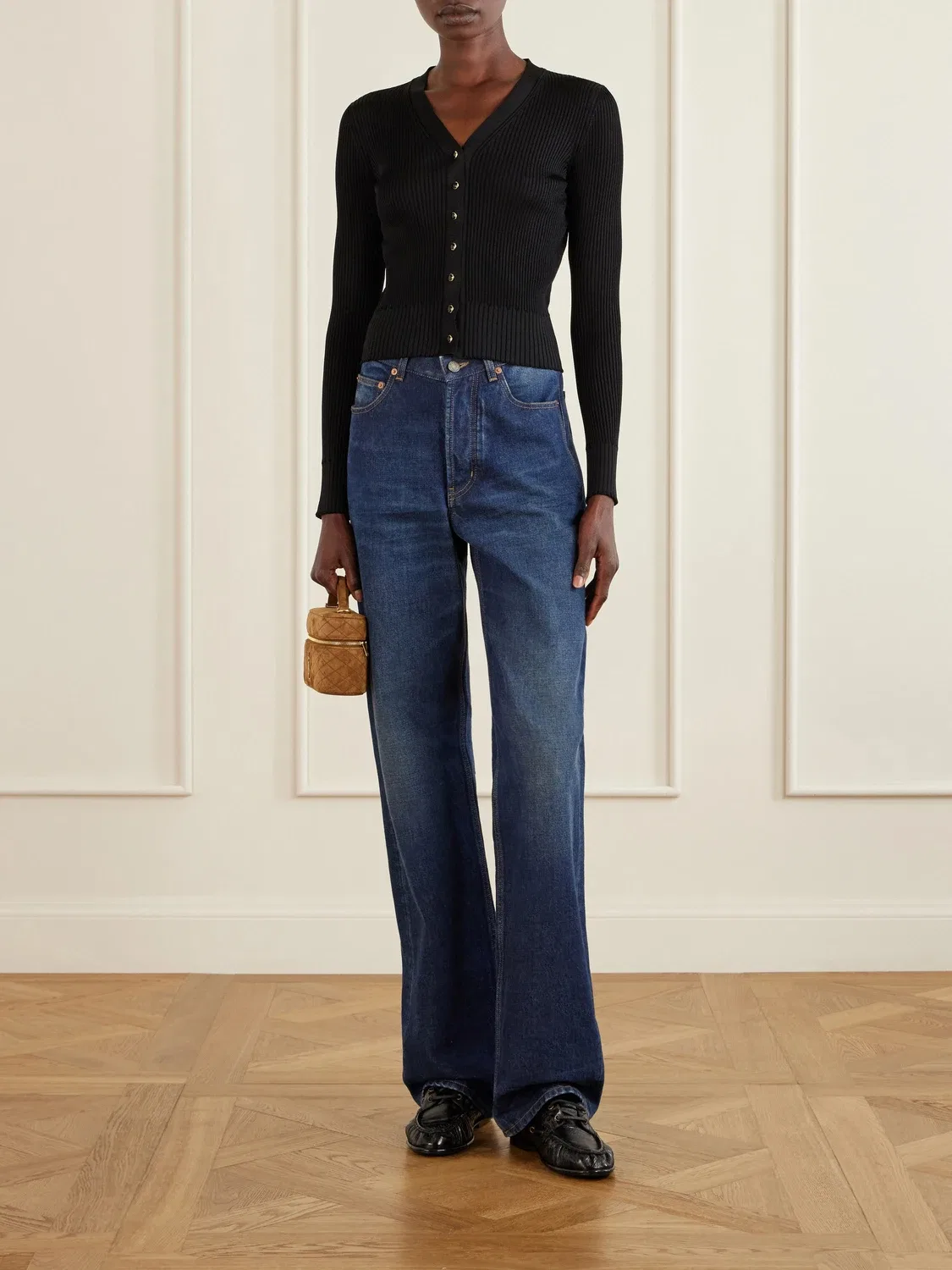 Кардиган из шерсти, кашемира и шелка в рубчик с кружевной отделкой Saint Laurent, черный — фото 2