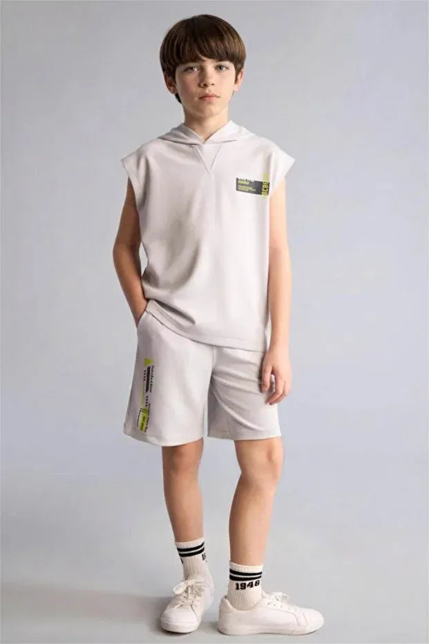 Детские шорты для мальчиков с принтом Oversized slogan printed modal shorts for boys Defacto, Gray-Gr91