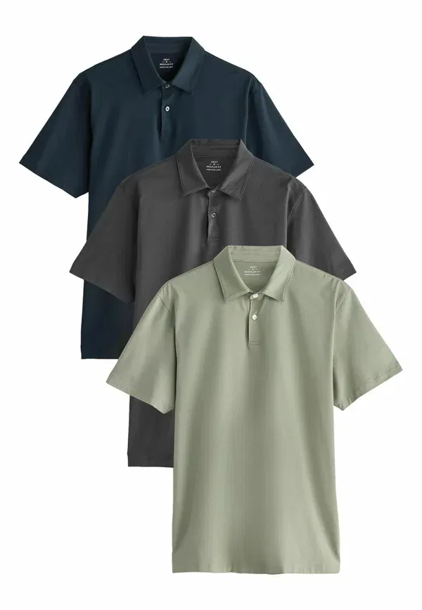 Комплект из 3 поло, хлопок с эластаном, Polos three pack, Next, Green, Grey, Navy, темно-синий/зеленый/серый — фото 4