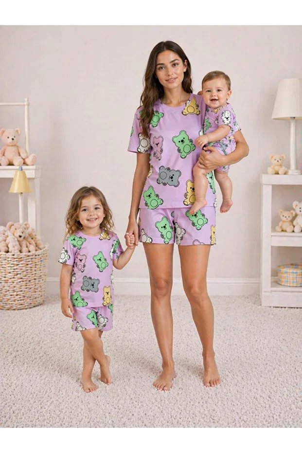Детский комплект пижам с принтом для девочек Mother Baby Pajama Set Drop Kids, Pink Haribo
