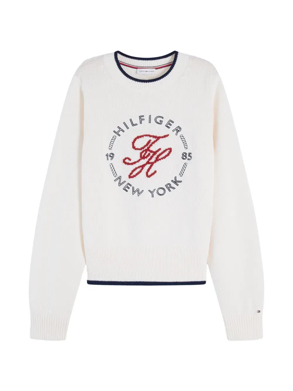 Свитер с круглым вырезом и вышитым логотипом Tommy Hilfiger, белый