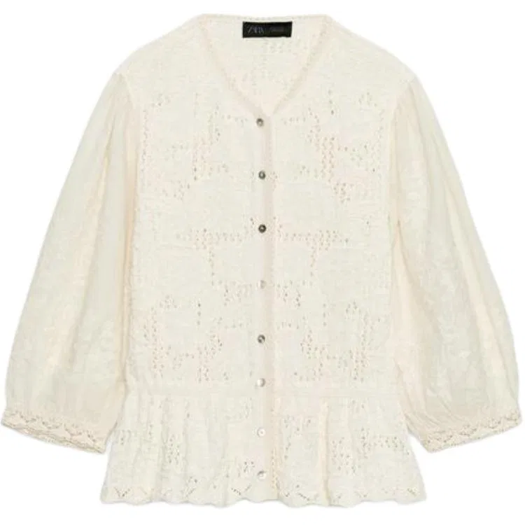Женский свитер с V-образным вырезом Raw White ZARA