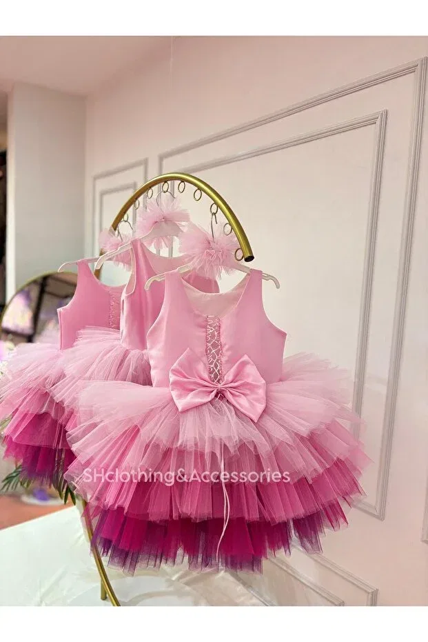 Детское платье для девочек без рукавов Girl'S pink colorful design back drawstring birthday wedding party dress Shclothing Accessories, Pink — фото 2