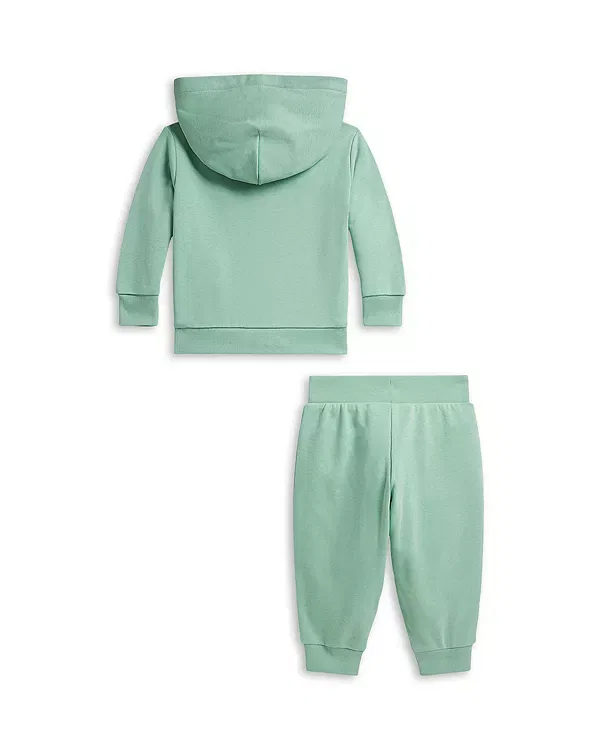 Детский комплект из футера с капюшоном и штанами Ralph Lauren, зеленый — фото 2