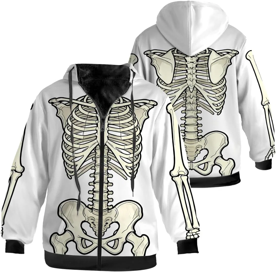 Мужская зимняя куртка на молнии с капюшоном, флисовая, с принтом, Black Fleece Lined Zip-up Hoodie, белый/бежевый/чёрный — фото 3