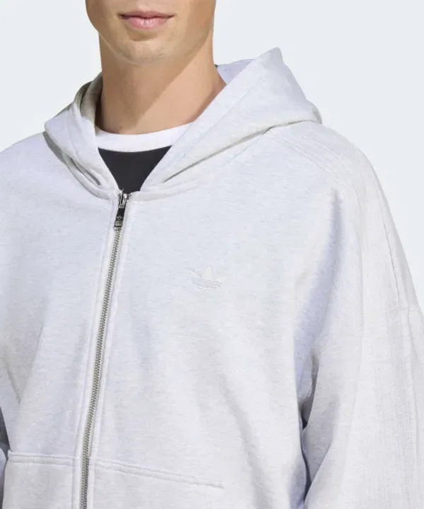 Флисовая кофта с капюшоном, полная застежка, Adidas, Light Grey Heather — фото 3