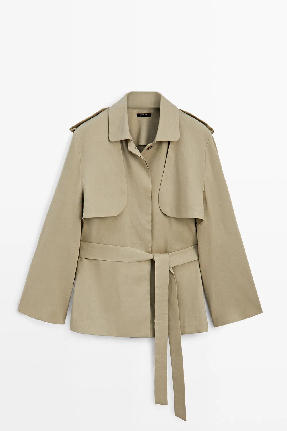 Укороченный тренч Massimo Dutti Studio Linen Blend Coat, бледный хаки — фото 2
