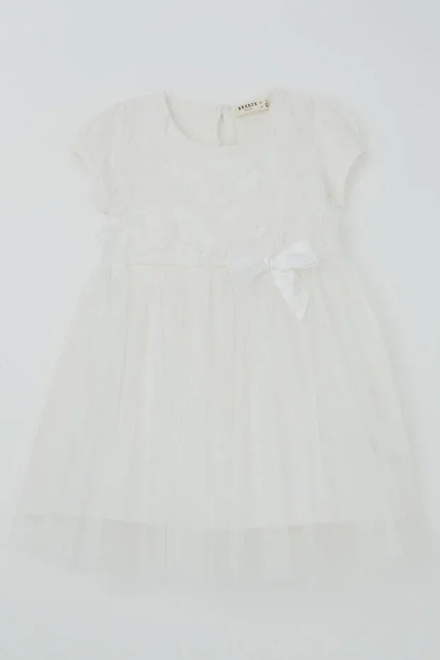 Детское платье для девочек с принтом 3D Daisy Flower Applique and Bow Detail Breeze, Ecru — фото 4