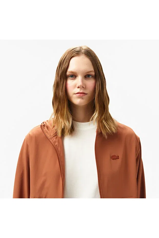 Женская куртка с капюшоном из твида Lacoste, Orange — фото 2