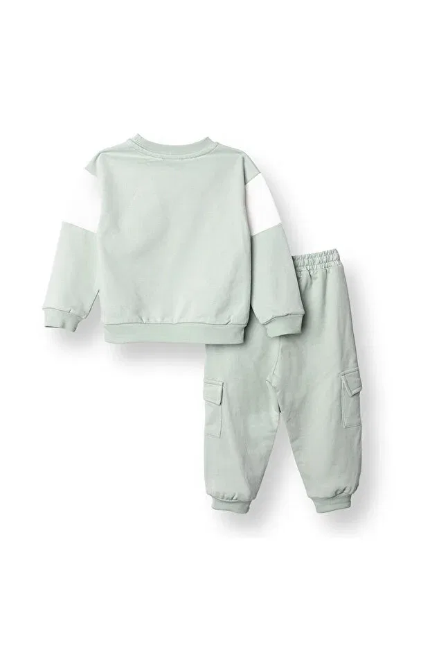 Детский комплект спортивного костюма для мальчиков с принтом Crew Neck Long Sleeve Ribbed Ebebek Hello Baby, Green — фото 2