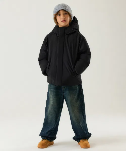 Детский пуховик с капюшоном, короткий, модель Daily Puffer MUSINSA STANDARD KIDS, Black