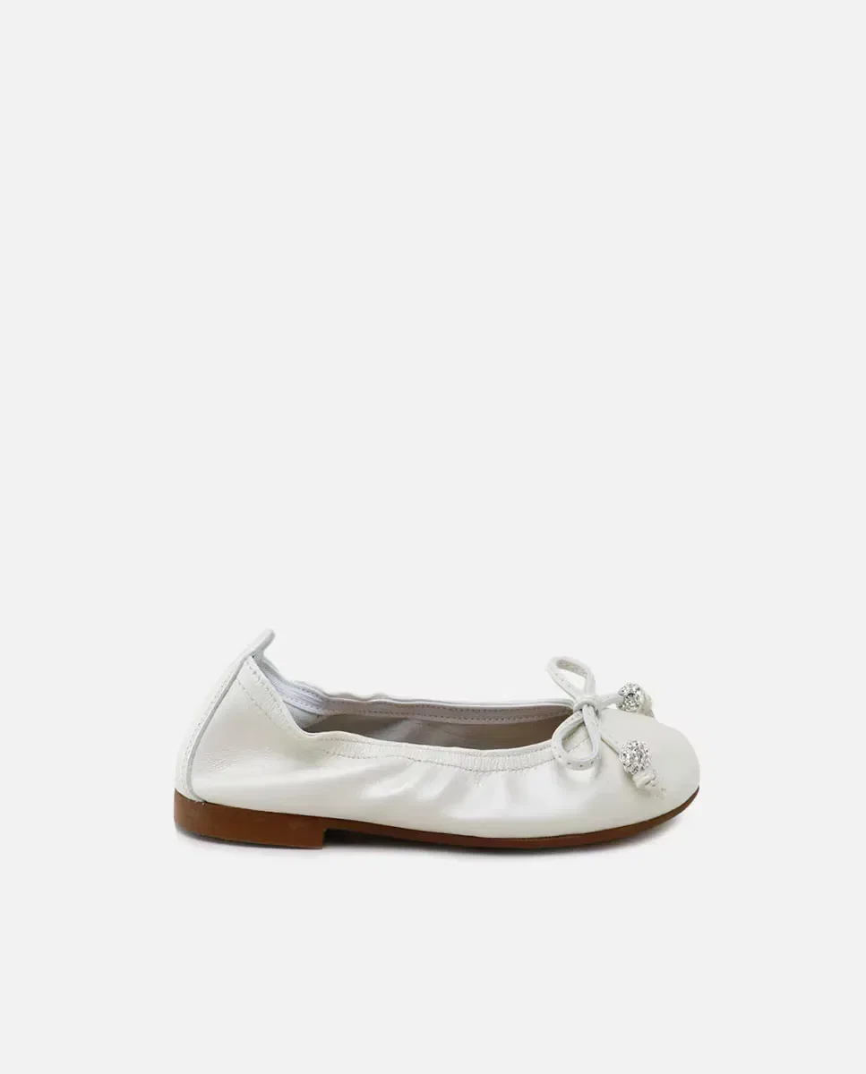 Детские балетки для девочек из кожи с бантом и кристаллами Eli 1957, Beige