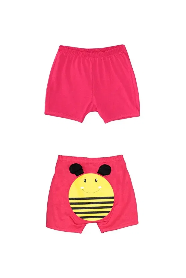 Детские шорты для девочек с принтом Bee Lovetti, Dark Fuchsia