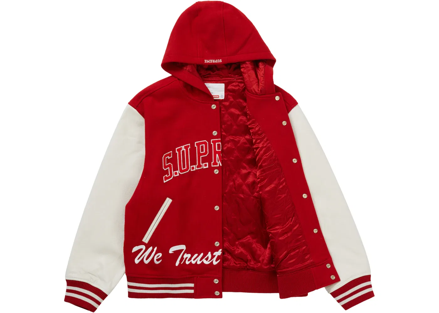 Мужская куртка-бомбер с капюшоном и принтом Supreme Varsity Jacket, Red — фото 2