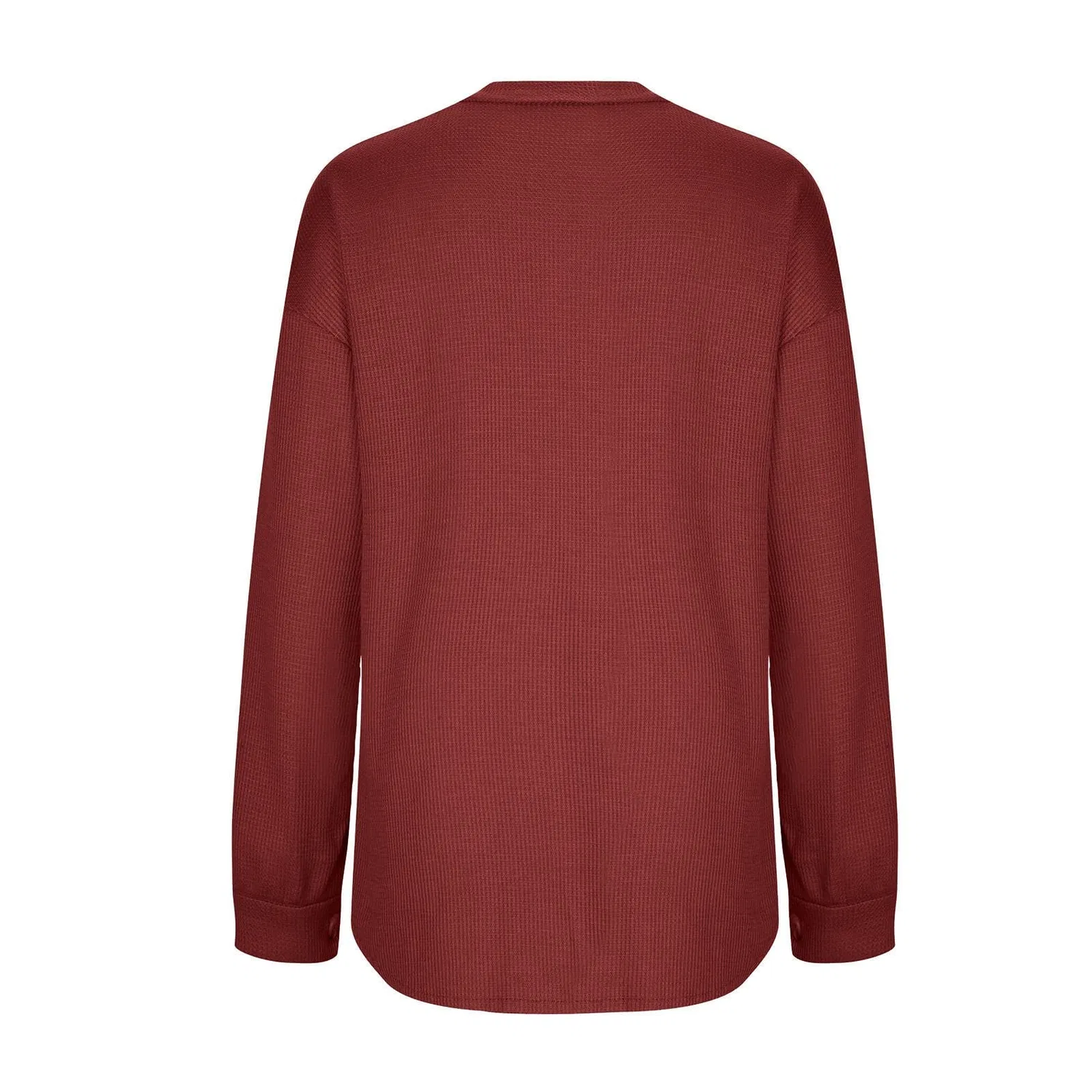 Женское пальто из мягкой ткани с карманами, модель Cappotto autunnale da donna in tessuto morbido con tasche reversibili casual, design moderno di splicing per un elegante irregolare, Rosso — фото 4