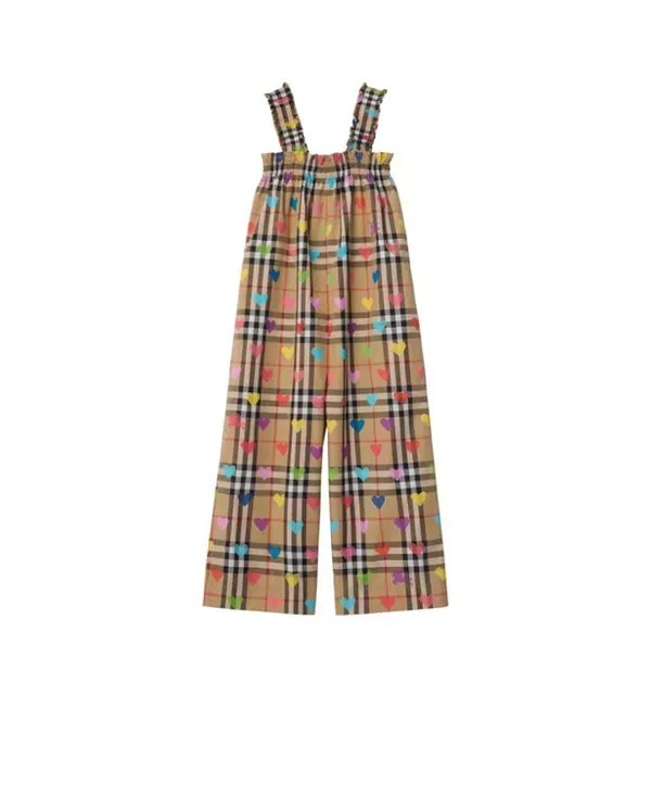 Детский комбинезон для девочек с принтом Heart Check Burberry, Sand Beige
