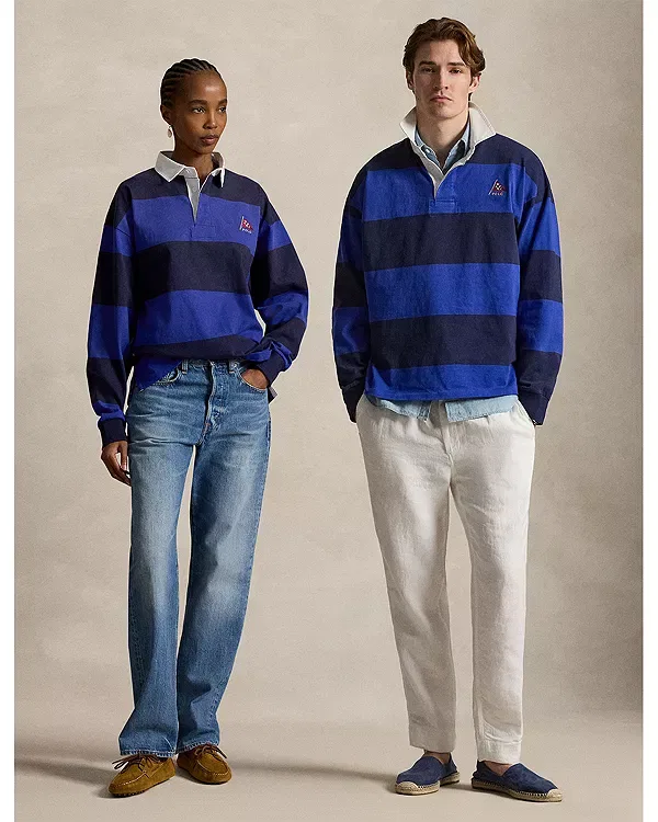 Мужская рубашка-поло с принтом Oversized Fit Stripe Jersey Rugby Shirt Polo Ralph Lauren, Blue Multi — фото 2