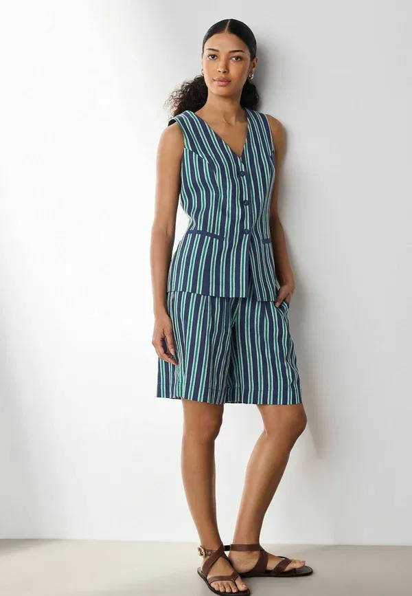 Жилет из льна с хлопком, полосатый, Waistcoat Next, navy green stripe, темно-зеленый — фото 2