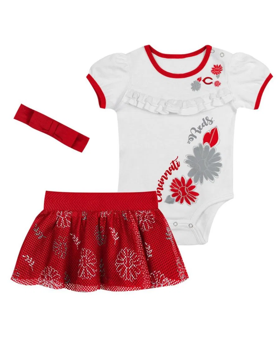 Комплект боди, юбки и повязки с принтом, модель Sweet Catcher Outerstuff, White, Red