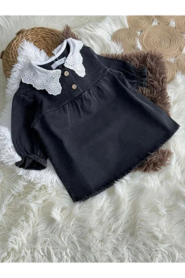 Детское платье для девочек с длинным рукавом Basics Miniminnakkidswear, Black — фото 2